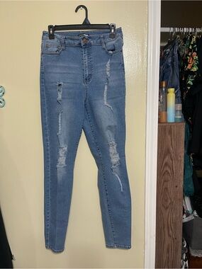 Fashion Nova Light Blue High-Rise Distressed Skinny Jeans